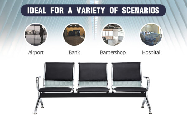Black 3-Link Padded Waiting Bench - Image 4