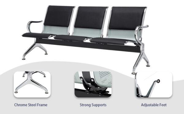Black 3-Link Padded Waiting Bench - Image 2