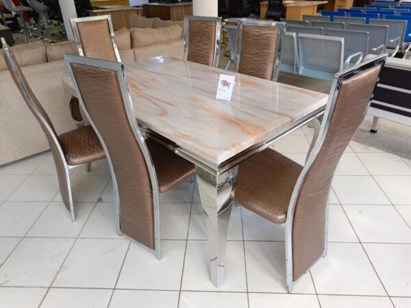 Six Seater Marble Dining Table Set - Image 3