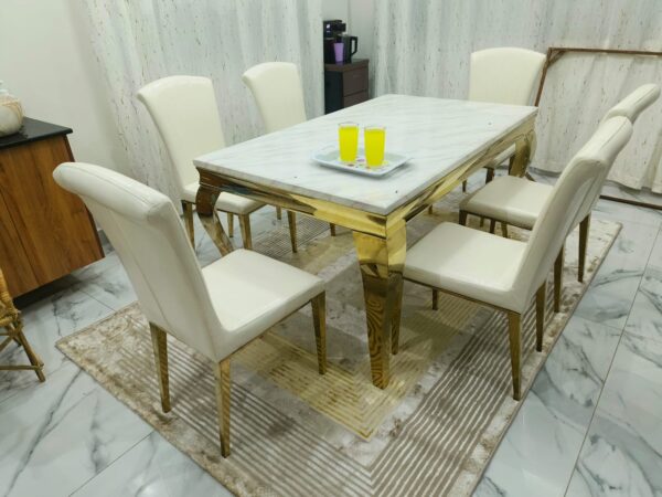 Six Seater Marble Dining Table Set - Image 2