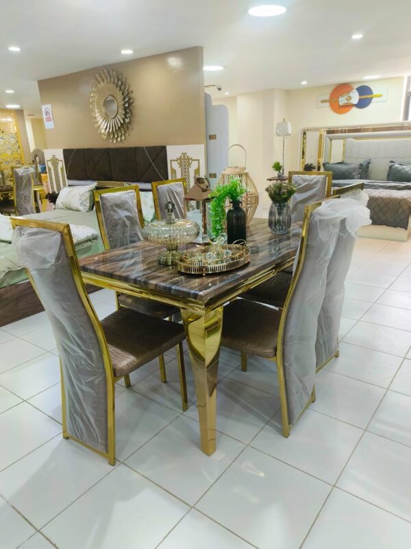 Six Seater Marble Dining Table Set - Image 7