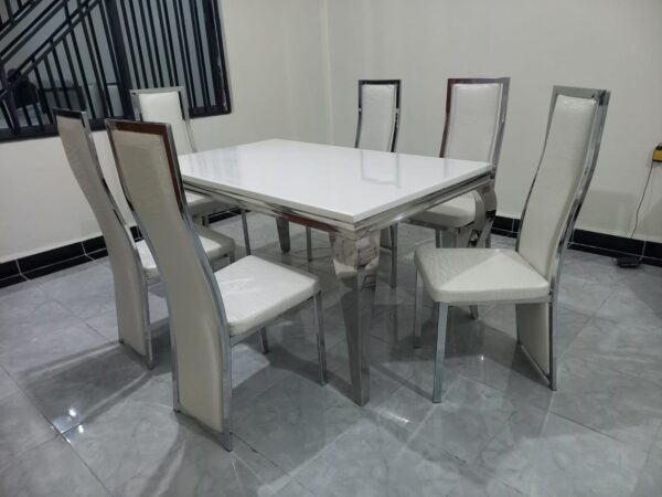 Six Seater Marble Dining Table Set - Image 2