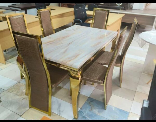 Six Seater Marble Dining Table Set - Image 9