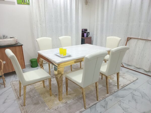 Six Seater Marble Dining Table Set - Image 3