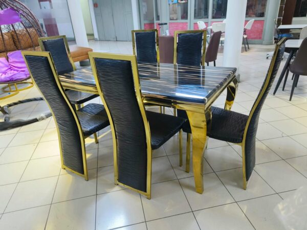 Six Seater Marble Dining Table Set - Image 8