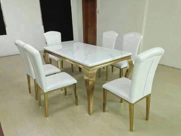 Six Seater Marble Dining Table Set