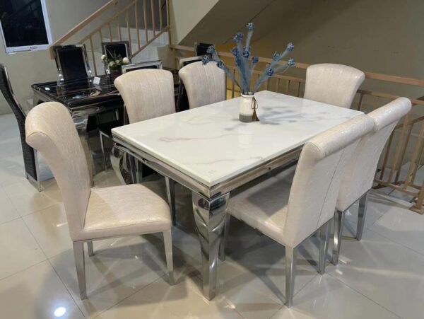 Six Seater Marble Dining Table Set