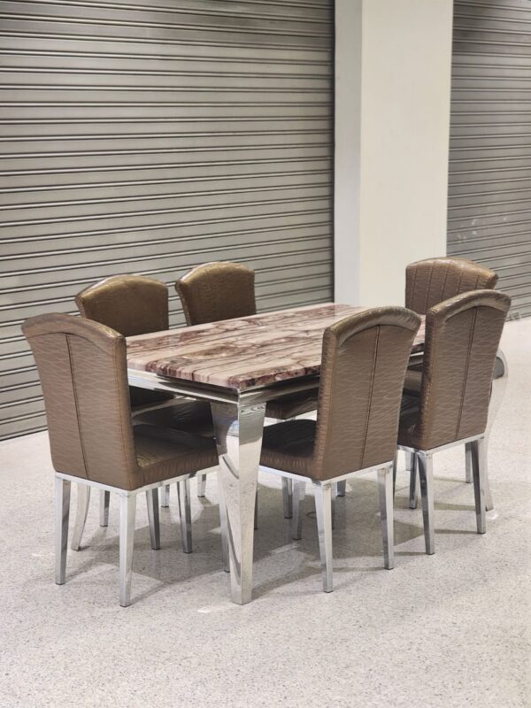 Six Seater Marble Dining Table Set - Image 2