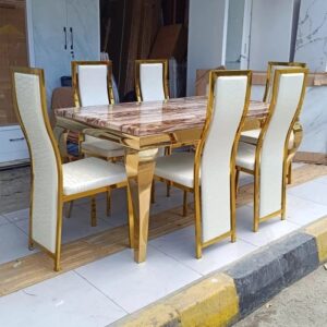Six Seater Marble Dining Table Set