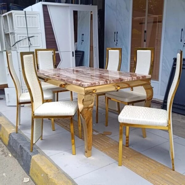 Six Seater Marble Dining Table Set - Image 5