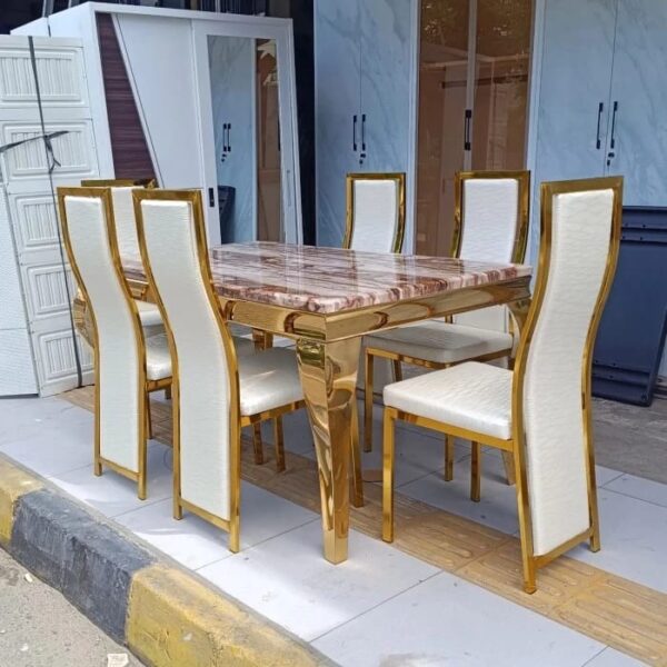 Six Seater Marble Dining Table Set - Image 3