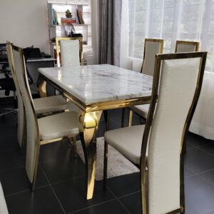 Marble Top and Leather Chairs, Six Seater Dining Table
