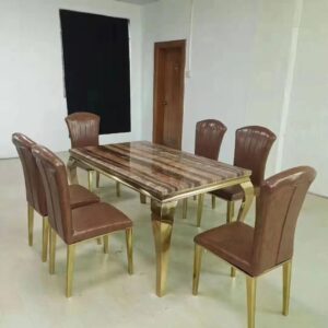 Six Seater Brown Marble Dining Table