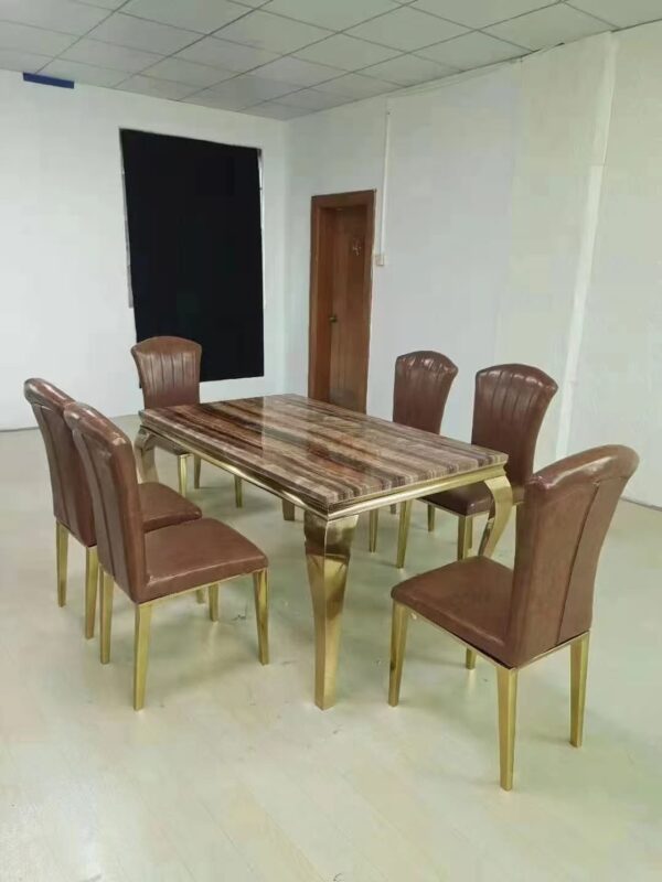 Six Seater Brown Marble Dining Table