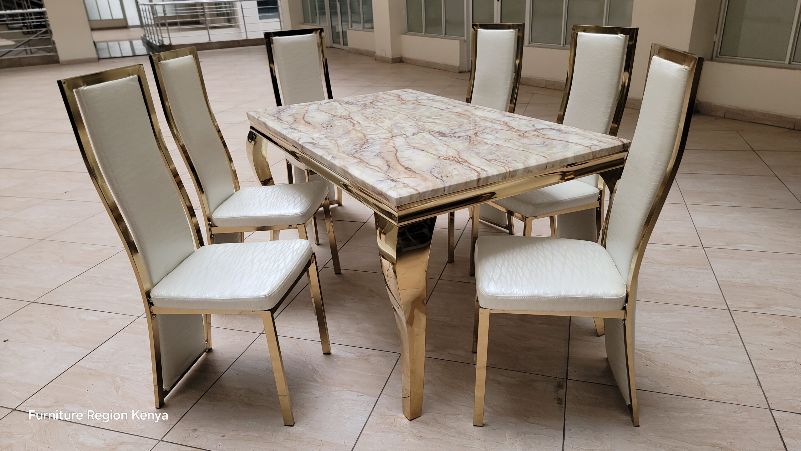 Mable Top, Six Seater Dining Table Set - Image 2