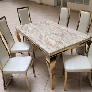Mable Top, Six Seater Dining Table Set