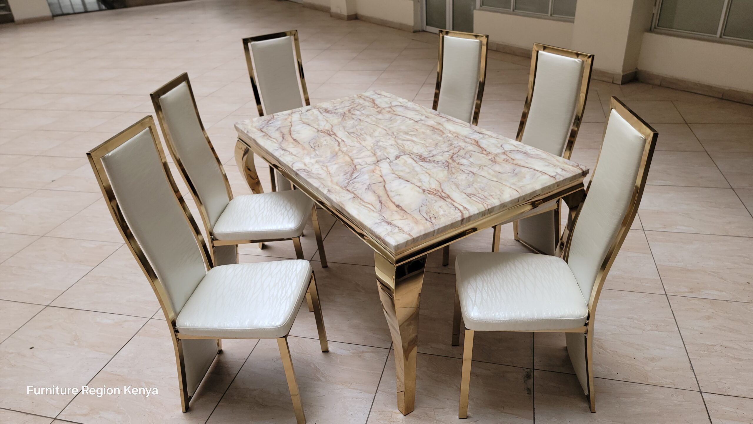 Mable Top, Six Seater Dining Table Set