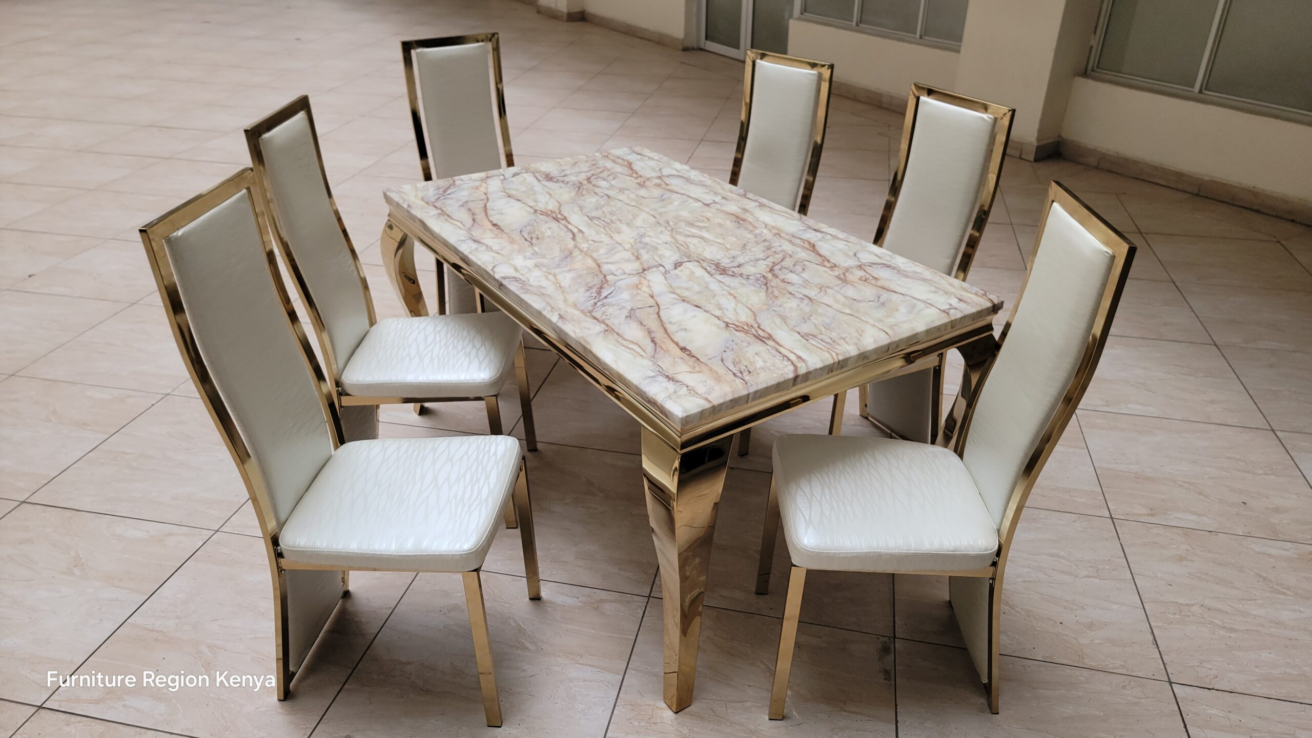 Mable Top, Six Seater Dining Table Set - Image 3