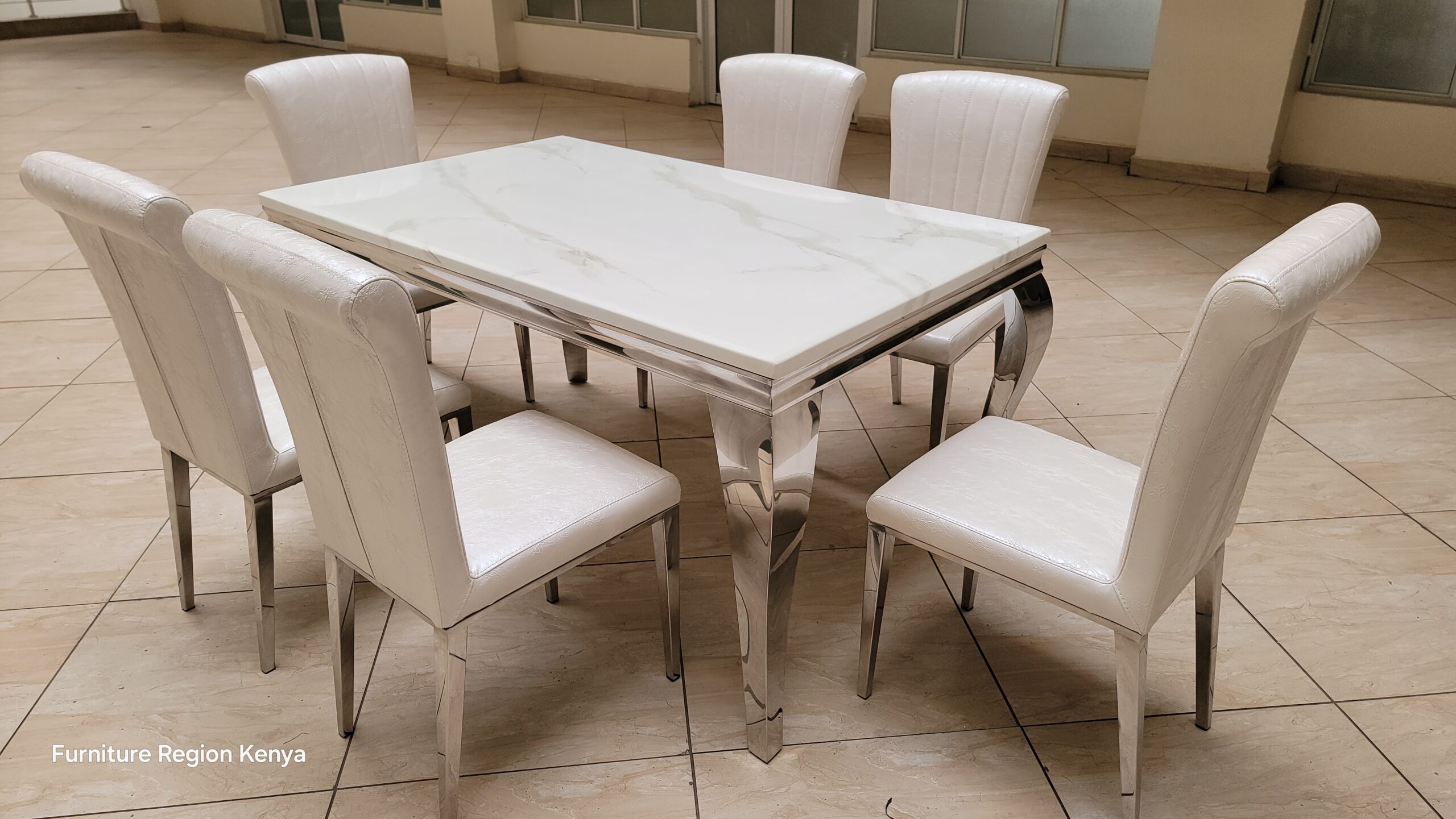 Six Seater Silver Dining Table Set