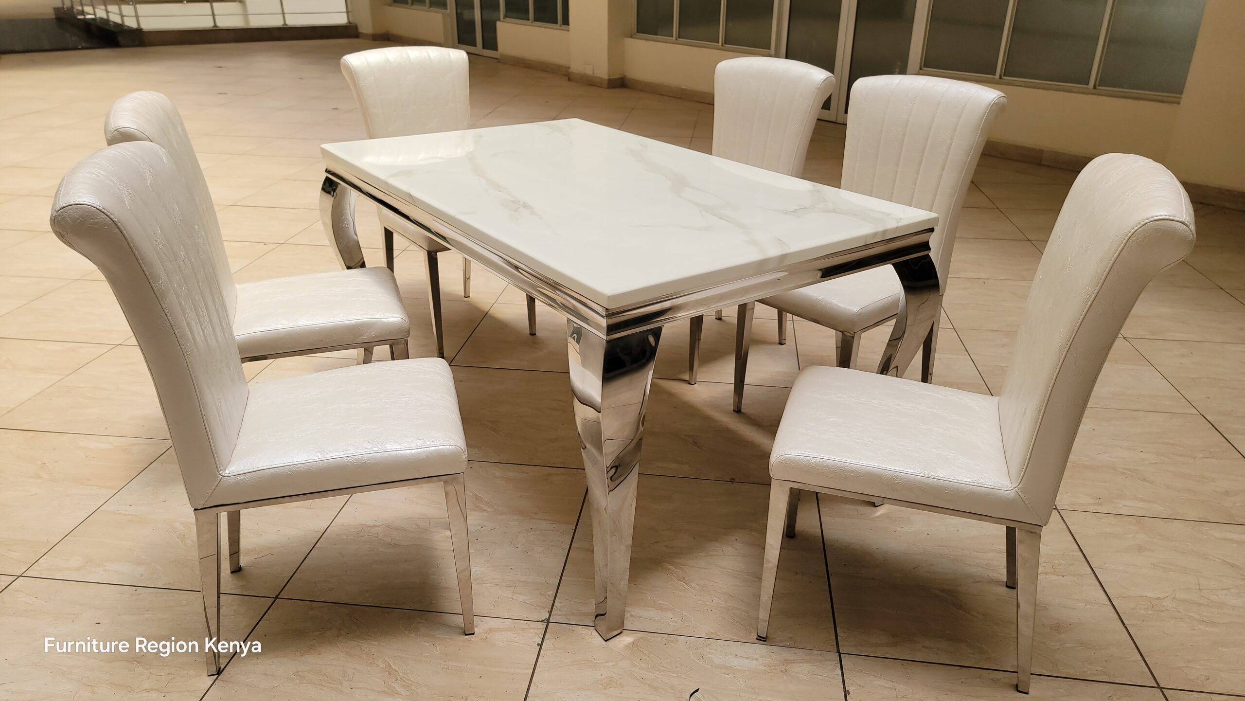 Six Seater Silver Dining Table Set - Image 3
