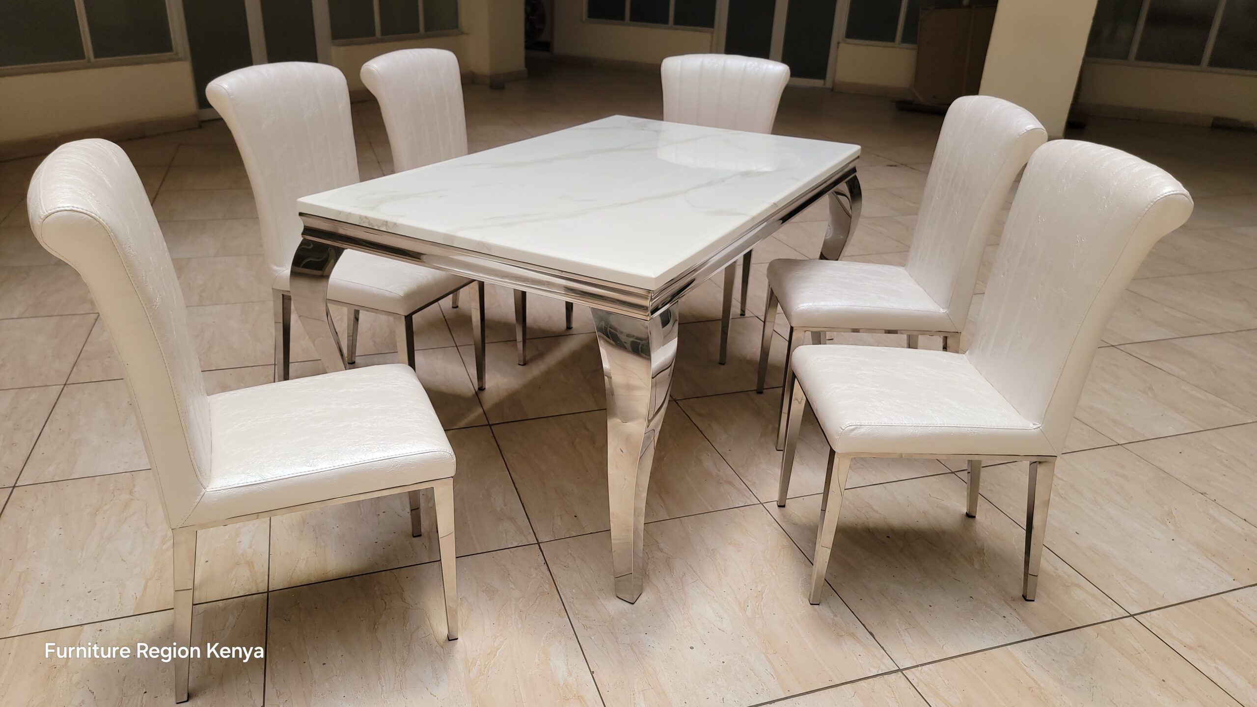 Six Seater Silver Dining Table Set - Image 4