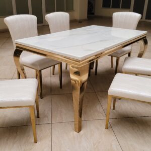Six Seater Cream/ Gold Dining Table Set
